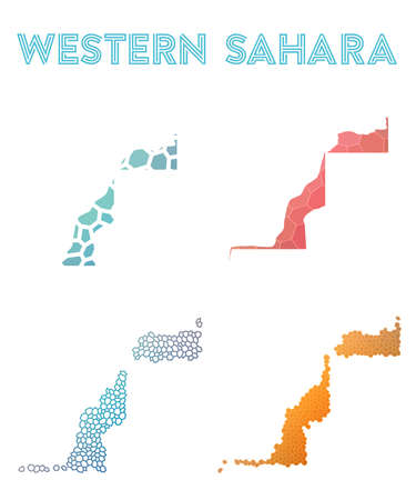 Western Sahara polygonal map. Mosaic style maps collection. Bright abstract tessellation, geometric, low poly, modern design. Western Sahara polygonal maps for infographics or presentation.のイラスト素材