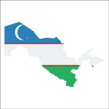Uzbekistan high resolution map with national flag. Flag of the country overlaid on detailed outline map isolated on white background.のイラスト素材