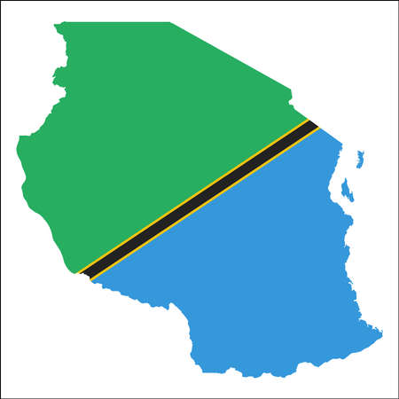 Tanzania, United Republic of high resolution map with national flag. Flag of the country overlaid on detailed outline map isolated on white background.のイラスト素材
