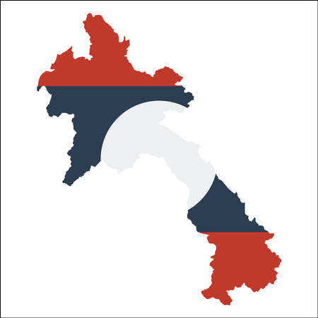 Lao People's Democratic Republic high resolution map with national flag. Flag of the country overlaid on detailed outline map isolated on white background.のイラスト素材