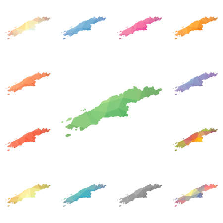 Hydra geometric polygonal, mosaic style island maps collection. Bright abstract tessellation, low poly style, modern design. Hydra polygonal maps for your infographics or presentation.のイラスト素材