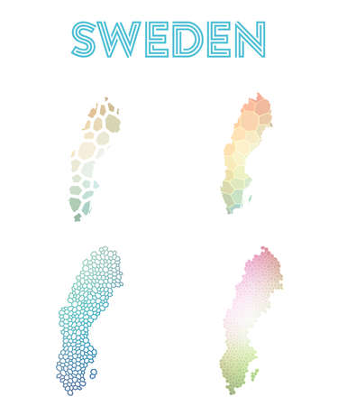 Sweden polygonal map. Mosaic style maps collection. Bright abstract tessellation, geometric, low poly, modern design. Sweden polygonal maps for infographics or presentation.のイラスト素材