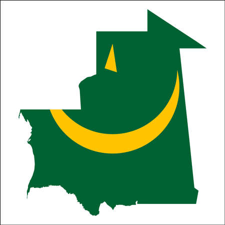 Mauritania high resolution map with national flag. Flag of the country overlaid on detailed outline map isolated on white background.のイラスト素材