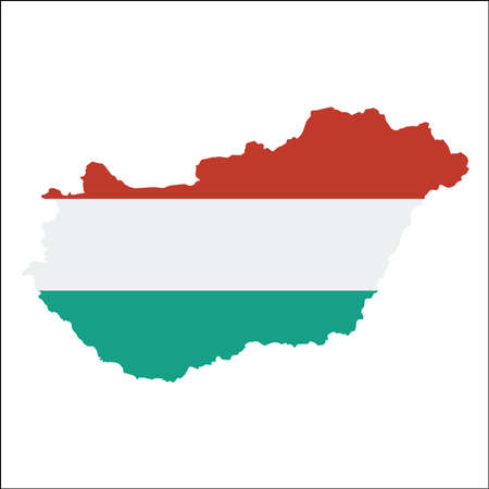 Hungary high resolution map with national flag. Flag of the country overlaid on detailed outline map isolated on white background.のイラスト素材