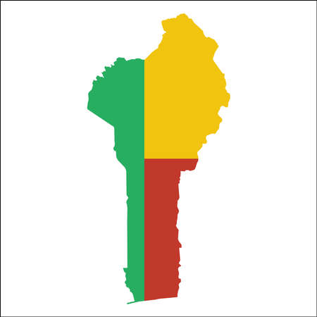 Benin high resolution map with national flag.のイラスト素材