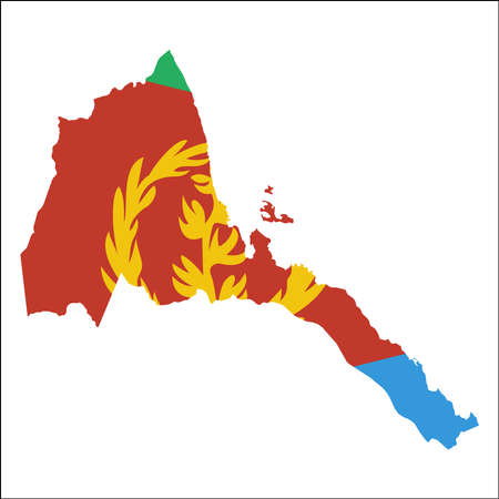 Eritrea high resolution map with national flag. Flag of the country overlaid on detailed outline map isolated on white background.のイラスト素材