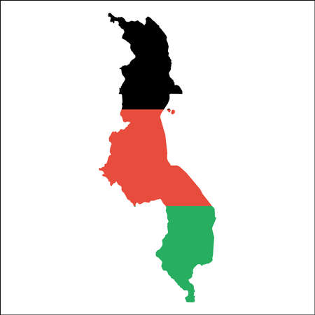 Malawi high resolution map with national flag. Flag of the country overlaid on detailed outline map isolated on white background.のイラスト素材