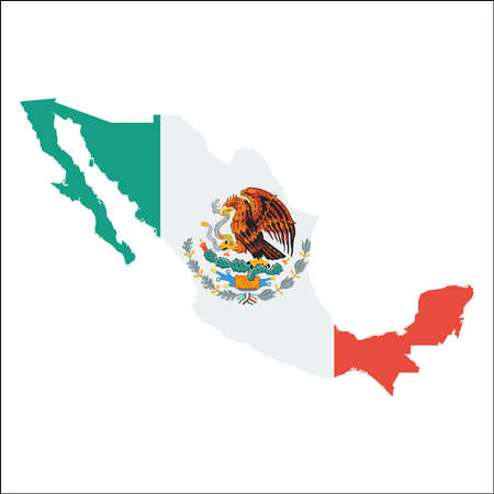 Mexico high resolution map with national flag. Flag of the country overlaid on detailed outline map isolated on white background.のイラスト素材