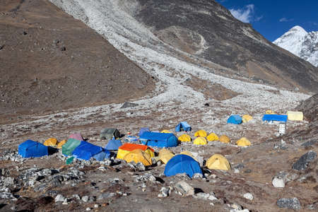 EVEREST BASE CAMP TREK/NEPAL - OCTOBER 25, 2015: Island Peak base camp in Sagarmatha National Park, Himalayas, Nepal. Base camp on the way to Island Peak summit.のeditorial素材