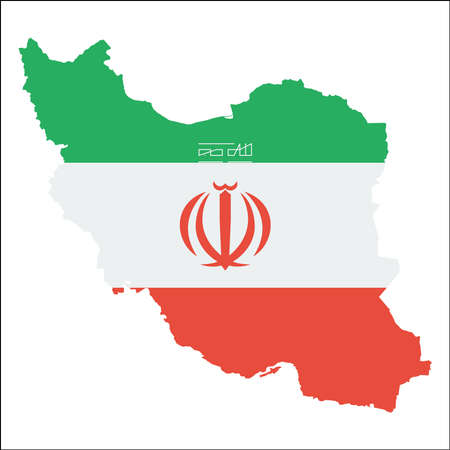 Iran, Islamic Republic Of high resolution map with national flag. Flag of the country overlaid on detailed outline map isolated on white background.のイラスト素材