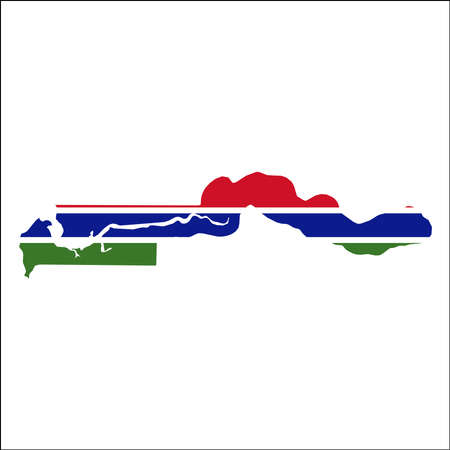 Gambia high resolution map with national flag. Flag of the country overlaid on detailed outline map isolated on white background.のイラスト素材