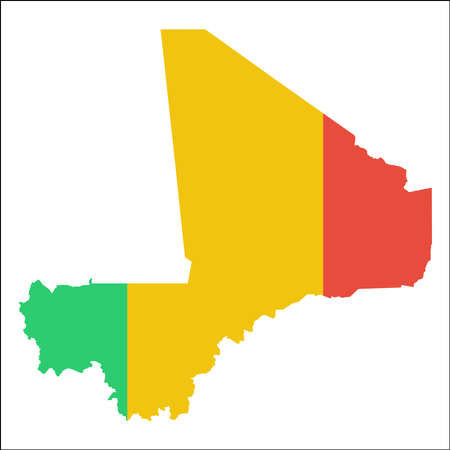 Mali high resolution map with national flag. Flag of the country overlaid on detailed outline map isolated on white background.のイラスト素材
