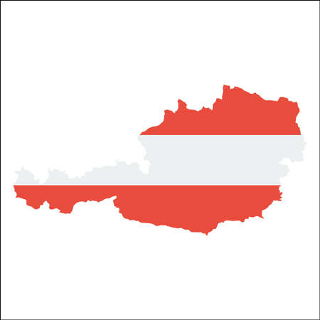 Austria high resolution map with national flag. Flag of the country overlaid on detailed outline map isolated on white background.のイラスト素材