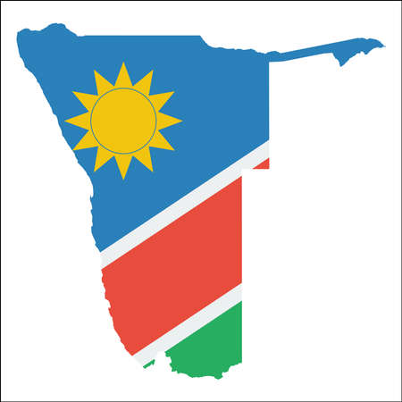 Namibia high resolution map with national flag. Flag of the country overlaid on detailed outline map isolated on white background.のイラスト素材