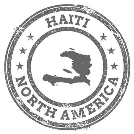 Haiti grunge rubber stamp map and text. Round textured country stamp with map outline. Vector illustration.のイラスト素材