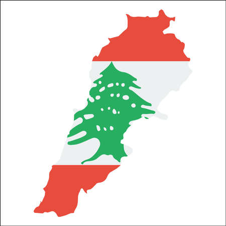 Lebanon high resolution map with national flag.のイラスト素材