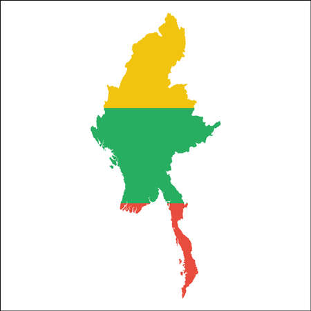 Myanmar high resolution map with national flag.のイラスト素材