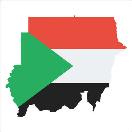 Sudan high resolution map with national flag.のイラスト素材