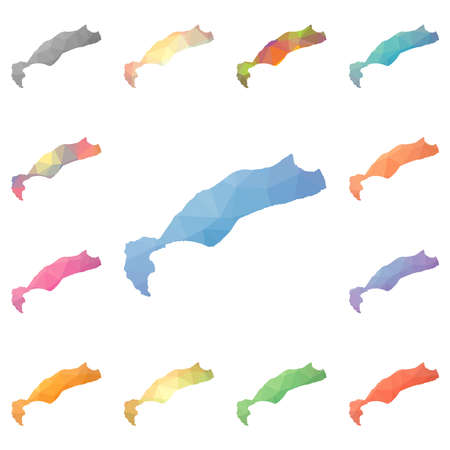Kos geometric polygonal, mosaic style island maps collection. Bright abstract tessellation, low poly style, modern design. Kos polygonal maps for your infographics or presentation.のイラスト素材