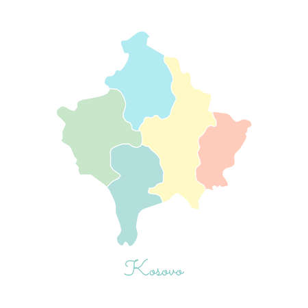 Kosovo region map: colorful with white outline. Detailed map of Kosovo regions. Vector illustration.のイラスト素材