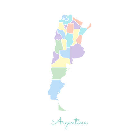 Argentina region map: colorful with white outline. Detailed map of Argentina regions. Vector illustration.のイラスト素材