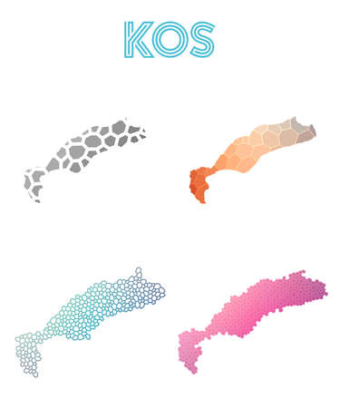Kos polygonal island map. Mosaic style maps collection. Bright abstract tessellation, geometric, low poly, modern design. Kos polygonal maps for infographics or presentation.のイラスト素材