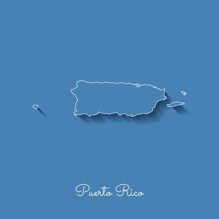 Puerto Rico region map: blue with white outline and shadow on blue background. Detailed map of Puerto Rico regions.のイラスト素材