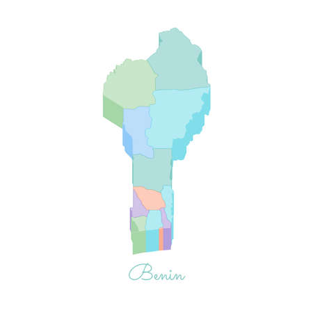 Benin region map: colorful isometric top view. Detailed map of Benin regions.のイラスト素材