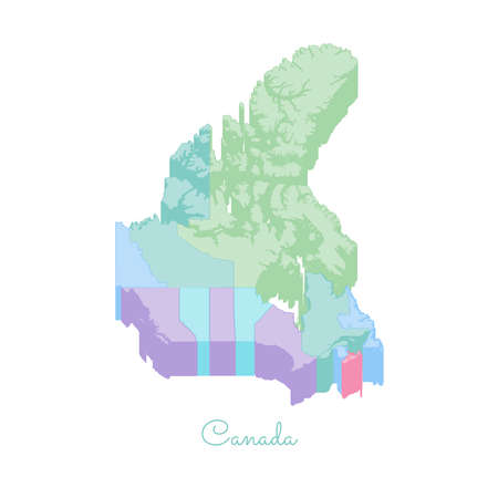 Canada region map: colorful isometric top view. Detailed map of Canada regions.のイラスト素材