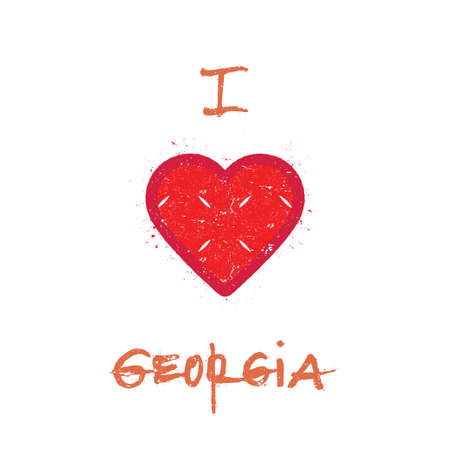 I love Georgia t-shirt design. Georgian flag in the shape of heart on white background. Grunge vector illustration.のイラスト素材