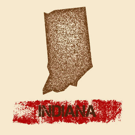 Indiana distressed map patriotic poster illustration.のイラスト素材