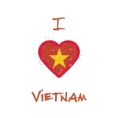 I love Vietnam t-shirt design. Vietnamese flag in the shape of heart on white background. Grunge vector illustration.のイラスト素材
