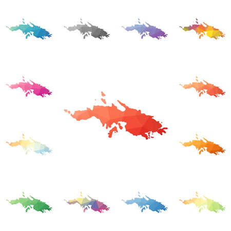 Saint Thomas geometric polygonal, mosaic style island maps collection. Bright abstract tessellation, low poly style, modern design.のイラスト素材