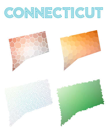Connecticut polygonal us state map. Mosaic style maps collection. Bright abstract tessellation, geometric, low poly, modern design. Connecticut polygonal maps for infographics or presentation.のイラスト素材