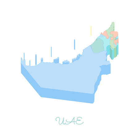 UAE region map: colorful isometric top view. Detailed map of UAE regions. Vector illustration.のイラスト素材