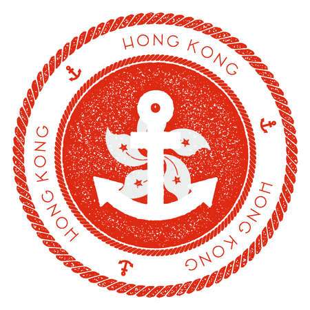 Nautical Travel Stamp with Hong Kong Flag and Anchor.のイラスト素材