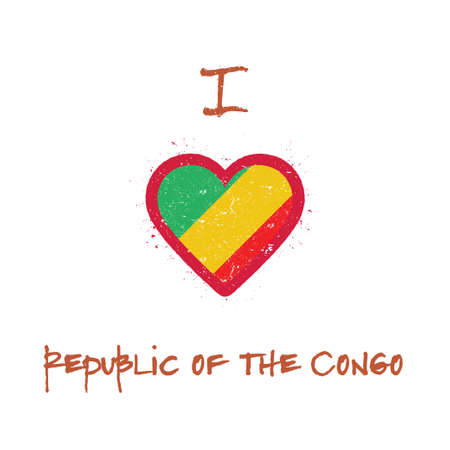 I love Congo t-shirt design. Congolese flag in the shape of heart on white background. Grunge vector illustration.のイラスト素材