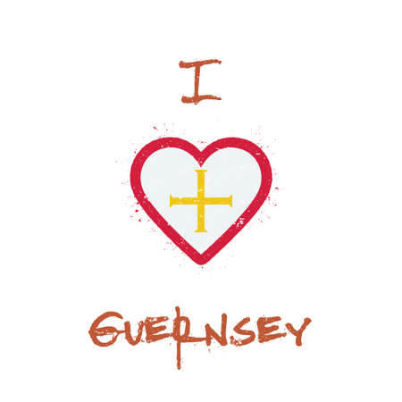 I love Guernsey t-shirt design. Channel Islander flag in the shape of heart on white background. Grunge vector illustration.のイラスト素材