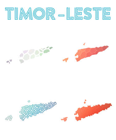 Timor-Leste polygonal map. Mosaic style maps collection. Bright abstract tessellation, geometric, low poly, modern design. Timor-Leste polygonal maps for infographics or presentation.のイラスト素材