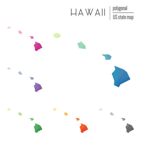 Set of vector polygonal Hawaii maps. Bright gradient map of the US state in low poly style. Multicolored Hawaii map in geometric style for your infographics.のイラスト素材