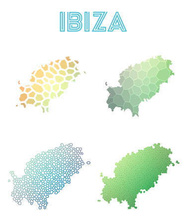 Ibiza polygonal island map. Mosaic style maps collection. Bright abstract tessellation, geometric, low poly, modern design. Ibiza polygonal maps for infographics or presentation.のイラスト素材