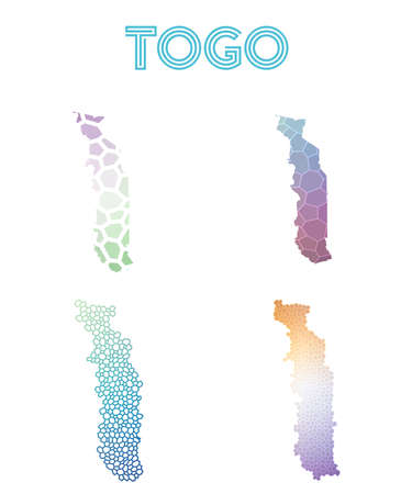 Togo polygonal map. Mosaic style maps collection. Bright abstract tessellation, geometric, low poly, modern design. Togo polygonal maps for infographics or presentation.のイラスト素材