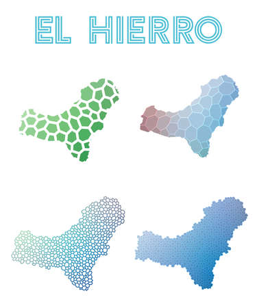 El Hierro polygonal island map. Mosaic style maps collection. Bright abstract tessellation, geometric, low poly, modern design. El Hierro polygonal maps for infographics or presentation.のイラスト素材