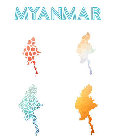 Myanmar polygonal map. Mosaic style maps collection. Bright abstract tessellation, geometric, low poly, modern design. Myanmar polygonal maps for infographics or presentation.のイラスト素材