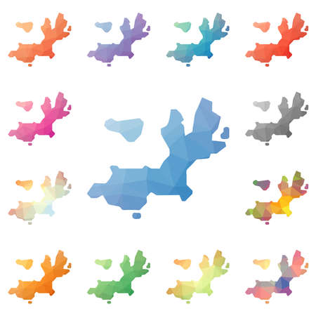 Terre-de-Haut Island geometric polygonal, mosaic style island maps collection. Bright abstract tessellation, low poly style, modern design.のイラスト素材
