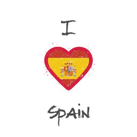 I love Spain t-shirt design. Spanish flag in the shape of heart on white background. Grunge vector illustration.のイラスト素材