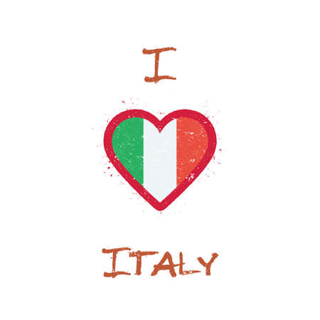 I love Italy t-shirt design. Italian flag in the shape of heart on white background. Grunge vector illustration.のイラスト素材