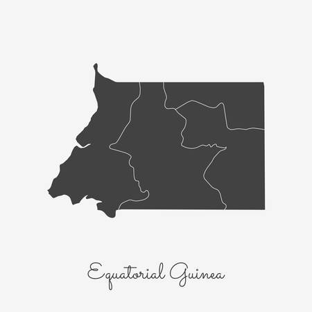 Equatorial Guinea region map: grey outline on white background. Detailed map of Equatorial Guinea regions. Vector illustration.のイラスト素材