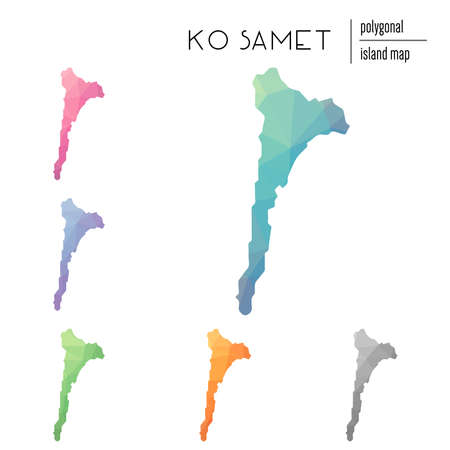 Set of vector polygonal Ko Samet maps filled with bright gradient of low poly art. Multicolored island outline in geometric style for your infographics.のイラスト素材