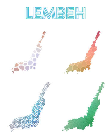 Lembeh polygonal island map. Mosaic style maps collection. Bright abstract tessellation, geometric, low poly, modern design. Lembeh polygonal maps for infographics or presentation.のイラスト素材